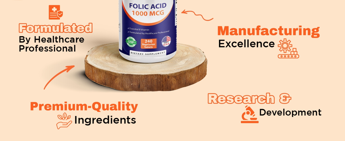 Vitamatic Folic Acid 1000 mcg (1 mg), 240 Vegetarian Tablets | Vitamin B9