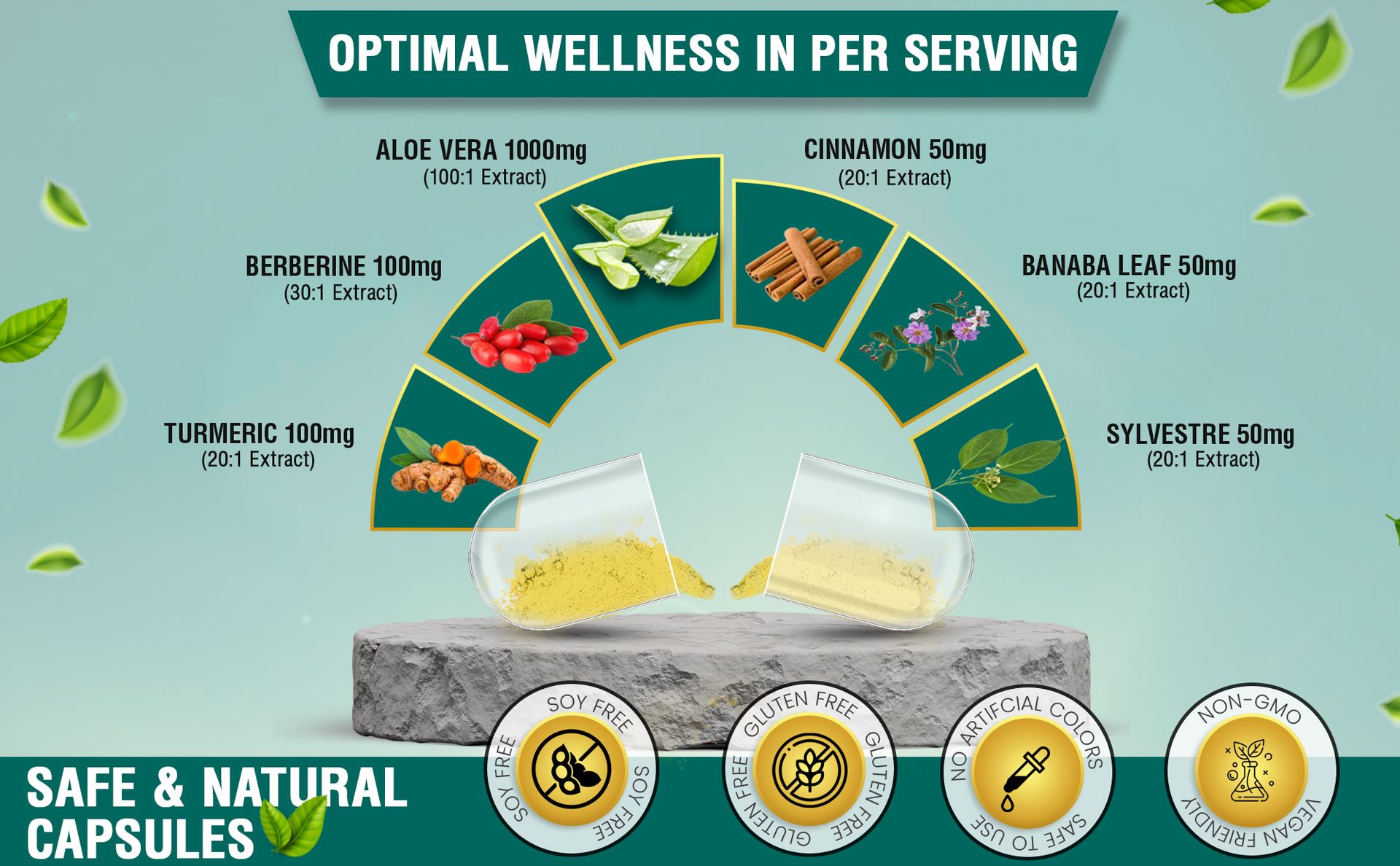 Aloe Vera Capsules Supplement - 12in1 Formula - Combine with Berberine, Turmeric, Ceylon Cinnamon, Banaba Leaf, Gymnema Sylvestre, Acai Berry, Bergamot, Garlic, and More - 120 Capsules