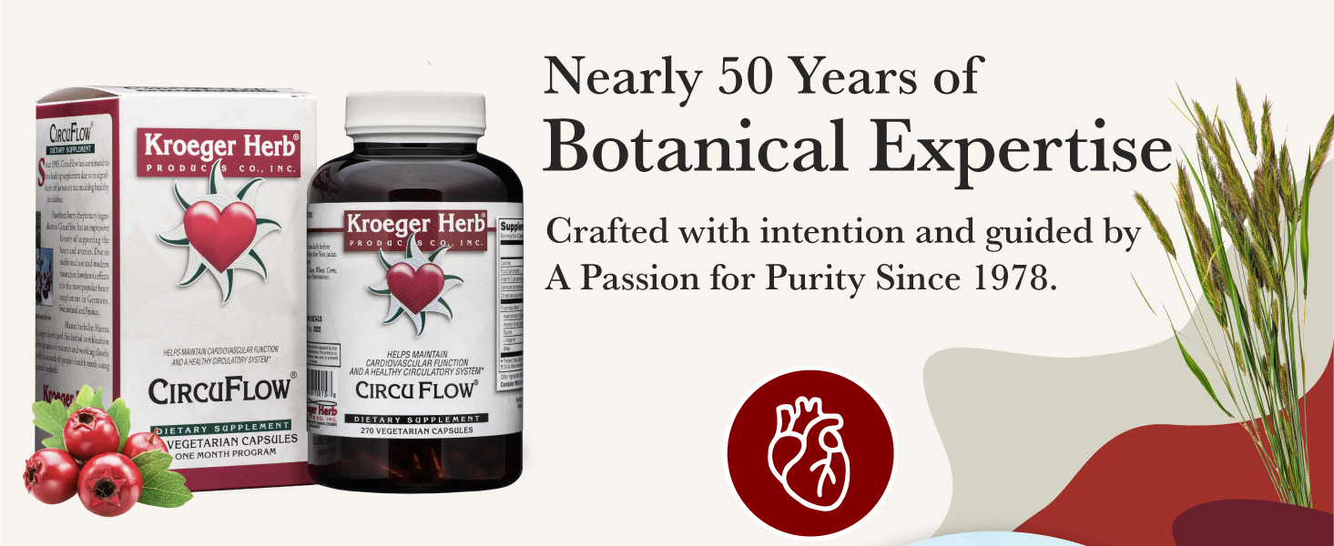 Kroeger Herb, Circu Flow, Holistic Heart Supplement and Circulation Health with Hawthorn Berry, Daily Circulation Supplement for Vascular Support with Hawthorn, Non-GMO, 270 Capsules, Made in USA
