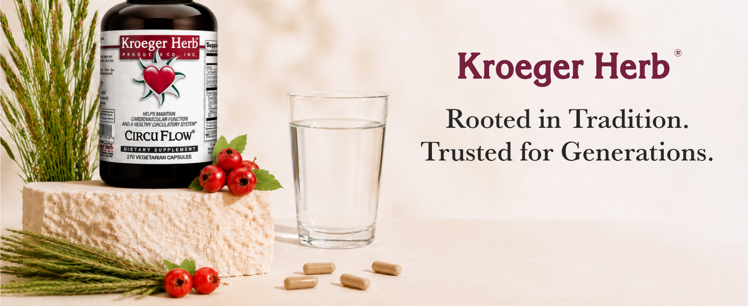 Kroeger Herb, Circu Flow, Holistic Heart Supplement and Circulation Health with Hawthorn Berry, Daily Circulation Supplement for Vascular Support with Hawthorn, Non-GMO, 270 Capsules, Made in USA