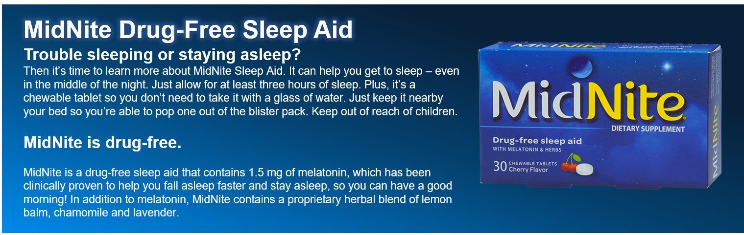 MidNite Natural Sleep Supplement 30 Count Chewable Cherry-Flavored Tablets, Natural Non-Habit Forming Sleep Aid, Melatonin Supplement - Twin Pack