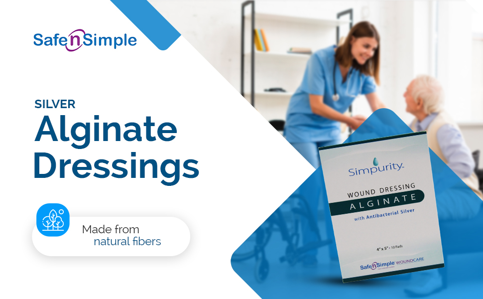 Silver Calcium Alginate Wound Dressing - 4" x 5" Individual Thick Pads - Dressing for Wound Care - Non-Stick Calcium Alginate Pads with Silver - Safe n' Simple Wound Care Products