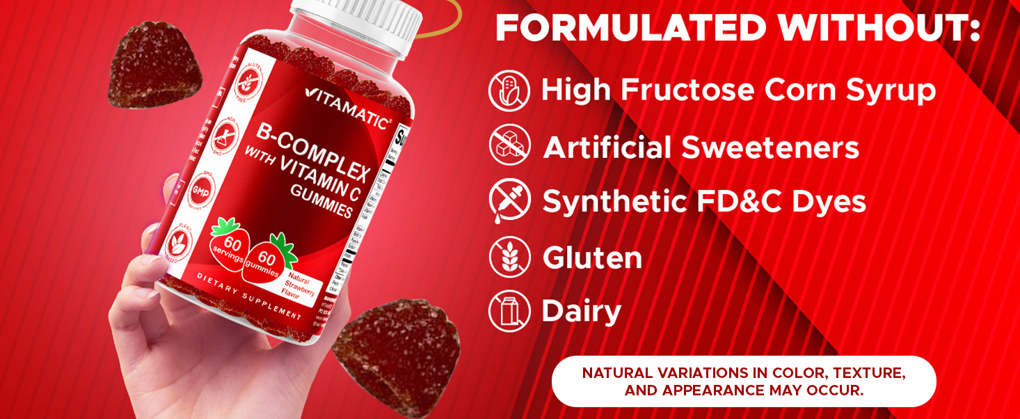Vitamatic Vitamin B Complex with Vitamin C & Inositol – 60 Gummies -2 Pack