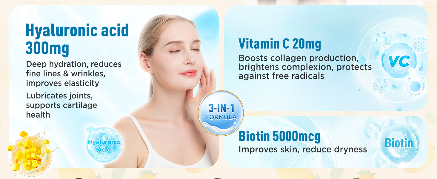 duhwot Hyaluronic Acid Gummies, Hyaluronic Acid Supplements for Women & Men