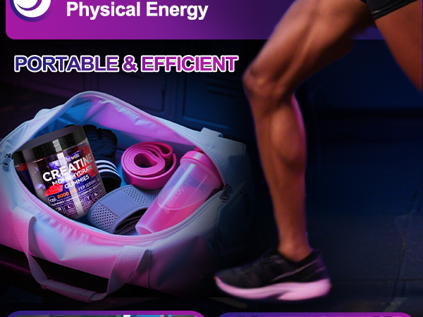 Swing Arm Creatine Monohydrate Gummies 8000 mg for Men & Women, 120 Creatine Gummies for Muscle Growth, Strength & Recovery, Sugar Free Pre-Workout Supplement - Raspberry & Blueberry Flavor