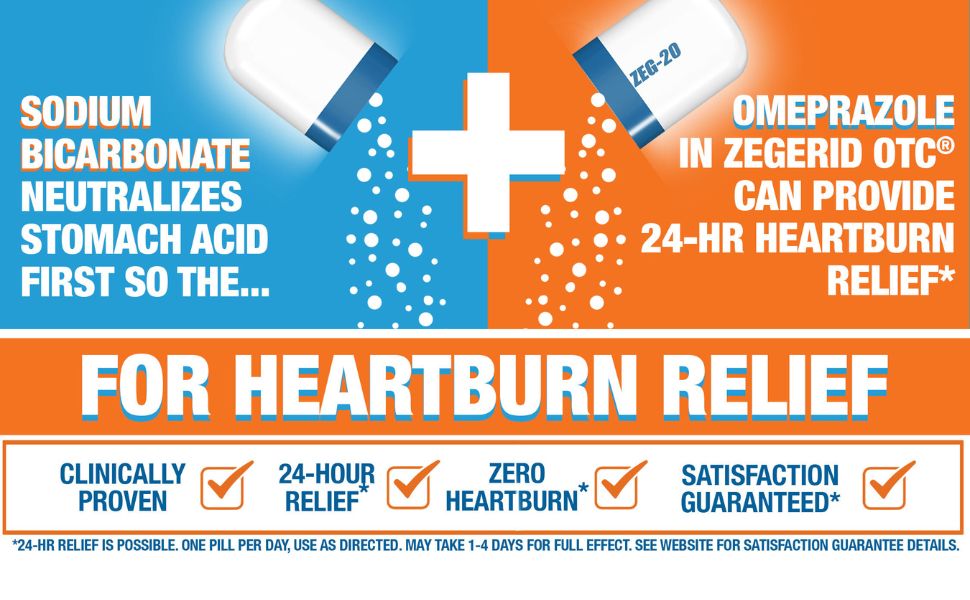 Zegerid OTC Heartburn Relief, Omeprazole 20mg + Bicarbonate, 2x42ct
