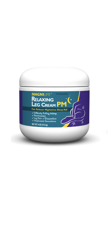 MagniLife Relaxing Leg Cream PM, 4 Oz, Homeopathic Nighttime Pain Reliever & Sleep Aid with Lavender & Magnesium, Non-Greasy Deep Penetrating Cream for Restless Legs & Discomfort