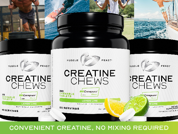 Muscle Feast Creapure Creatine Monohydrate Chewables, Lemon Lime, 120 Tabs