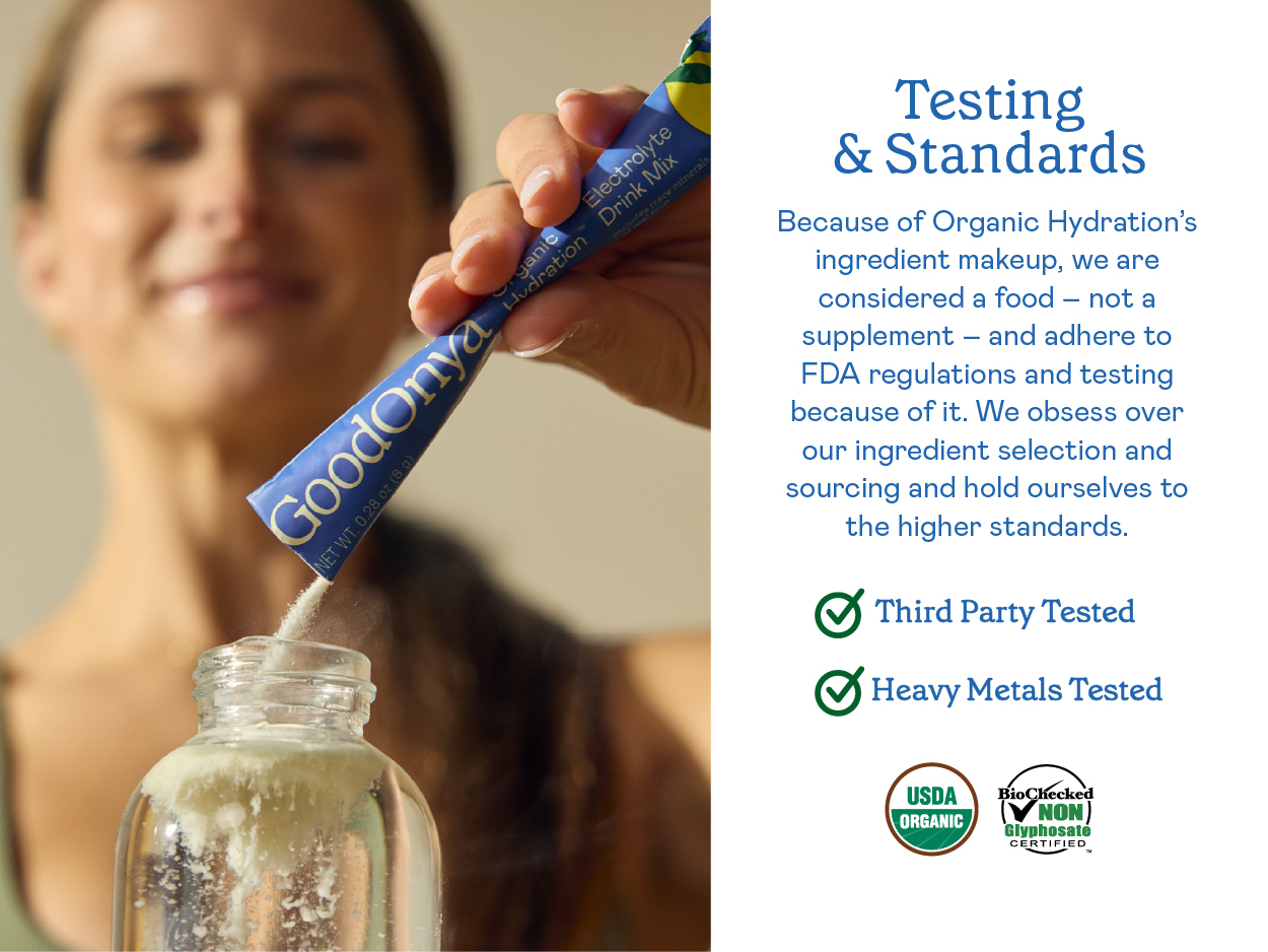 GoodOnya Organic Hydration Electrolyte Drink Mix, Certified Organic Hydration Powder, Non-GMO, Biochecked Glyphosate Free, Low Sugar, Lemonade Flavor, No Artificial Flavors, 42 Servings