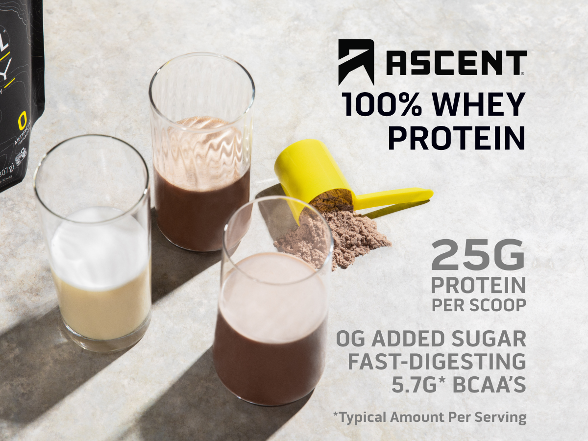 Ascent 100% Whey, Native Whey Protein Blend - Clean Post Workout Recovery, Digesting, Zero Artificial Flavors & Sweeteners, Gluten Free, 5.5g BCAA, 2.6g Leucine, Vanilla Bean 4 lb.