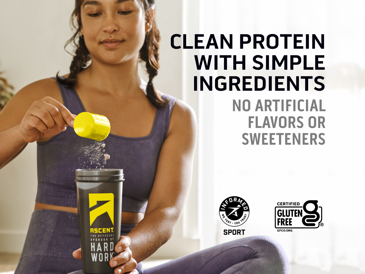 Ascent 100% Whey, Native Whey Protein Blend - Clean Post Workout Recovery, Digesting, Zero Artificial Flavors & Sweeteners, Gluten Free, 5.5g BCAA, 2.6g Leucine, Vanilla Bean 4 lb.