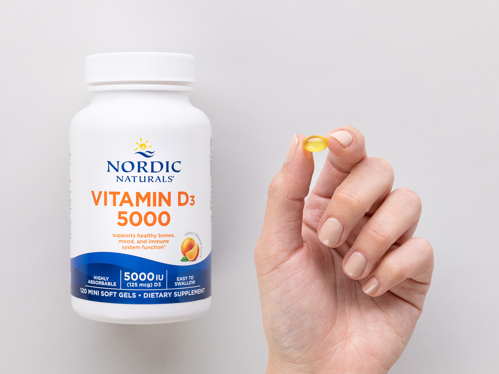 Nordic Naturals Vitamin D3 5000 IU,Non-GMO, Orange - 120 Mini Softgels