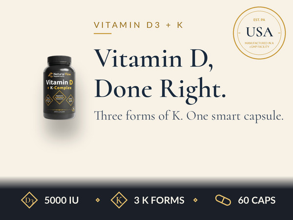 Natural Flow Vitamin D3 with K2 Complex, 5000 IU, 60 Capsules