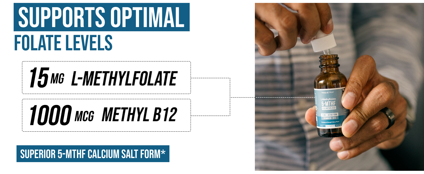 LMethylfolate 15mg Liquid + Methyl B12 Cofactor, High Potency Active 5-MTHF