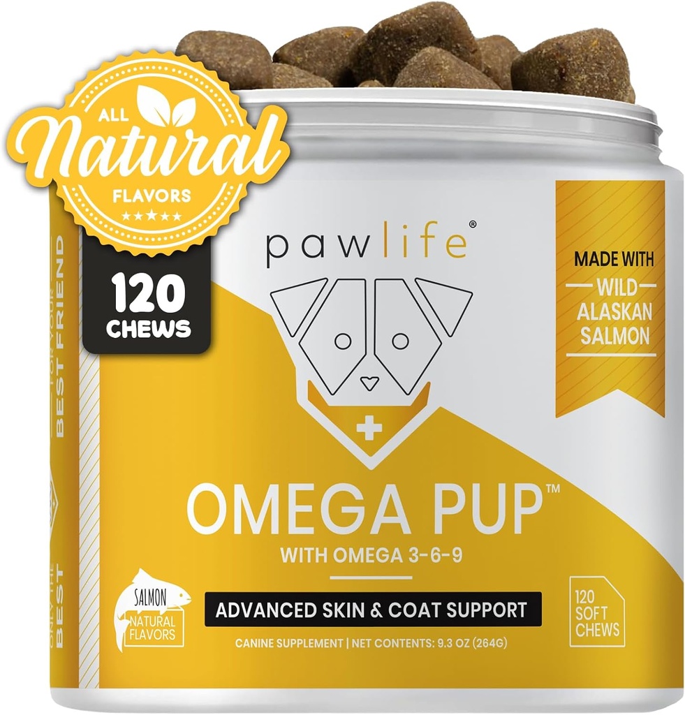 Suplemen Dog Fish Oil - 120 Omega 3 Fish Oil Dog Vitamins, Relief Formulasi Veterinarian untuk Anjing, Ikan Minyak Alam Omega 3 untuk Anjing, Anjing Skin dan Suplemen Koat (Salmon Flavor)