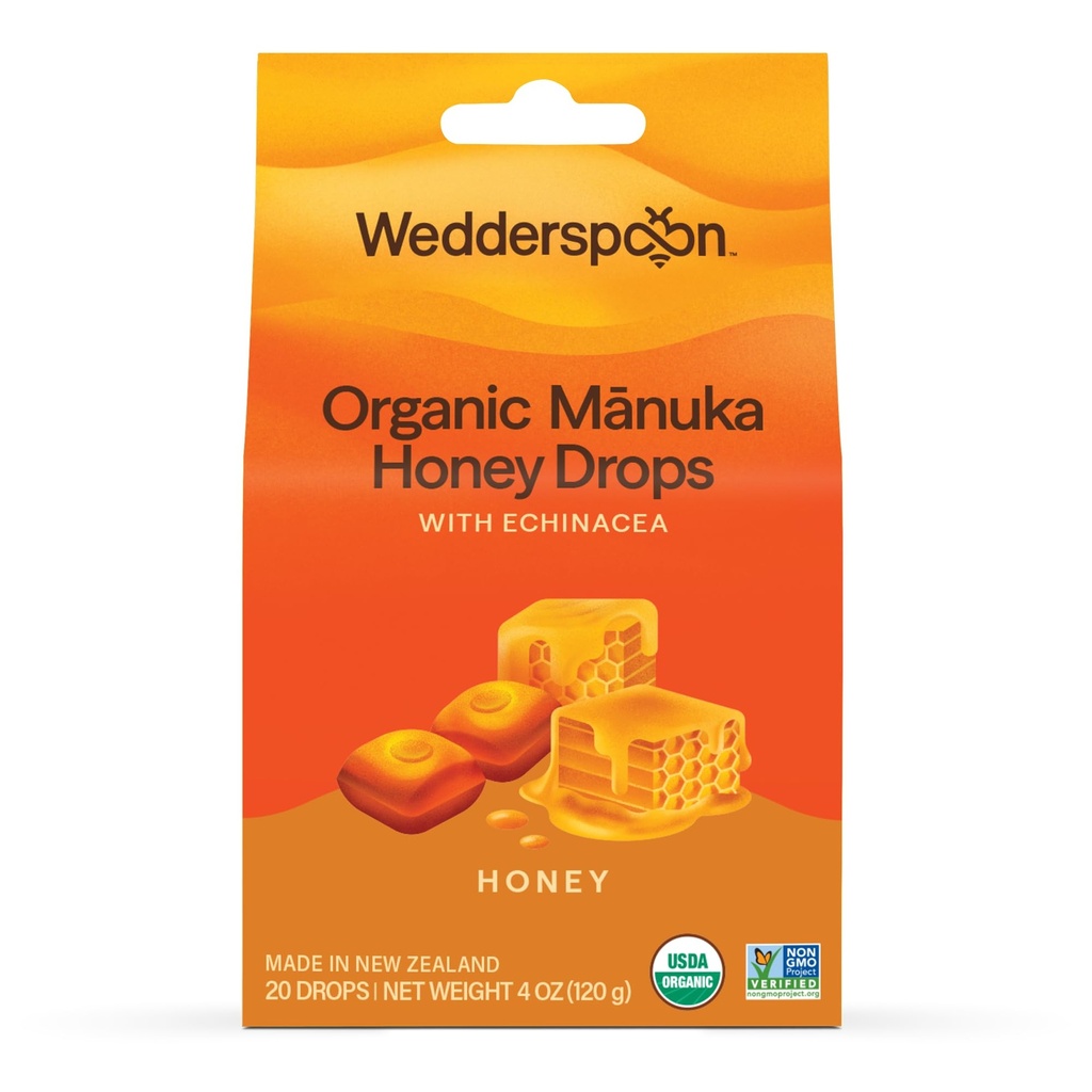 Malas Manuka Organik Wedderspoon, Madu & Echinacea, 20 Count (Pack of 1) 14; Genuine New Zealand Madu 124; Sempurna Remedy Untuk Dry Throats