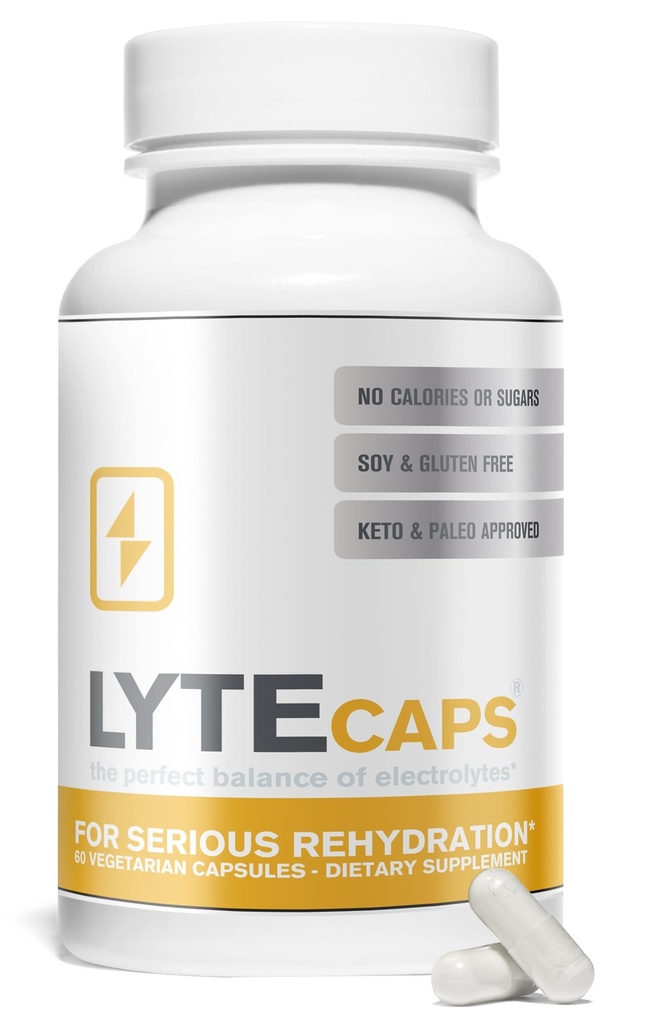 LyteLine Electrolite Capsules - 60 Vegetarian Capsules for Serious Rehydration, Cramps, Dehydration - Magnesium, Potasium, Sodium, Zinc - Bebas Gluten, Dairy, Nuts