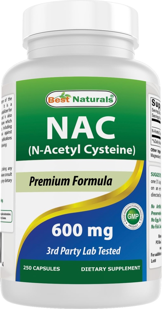 Best Asetial NAC - N Acetyl Cysteine 600 mg 250 capsules - n Acetyl cysteine - powerful antioksidant