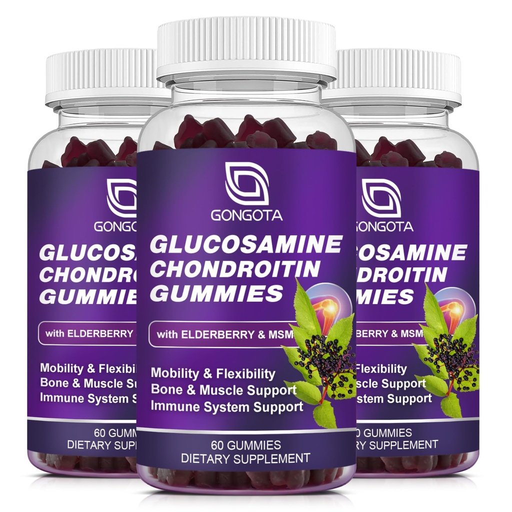 Glucosamin Chondroitin Gummies - 2 - Pack, Ekstra Kekuatan 1500mg Glukoshamine dengan MSM & Elderberry, Dukungan Fleksibilitas, Kartilage & Ammune Dukungan Supplemen Pria dan Wome - 180 Gummies