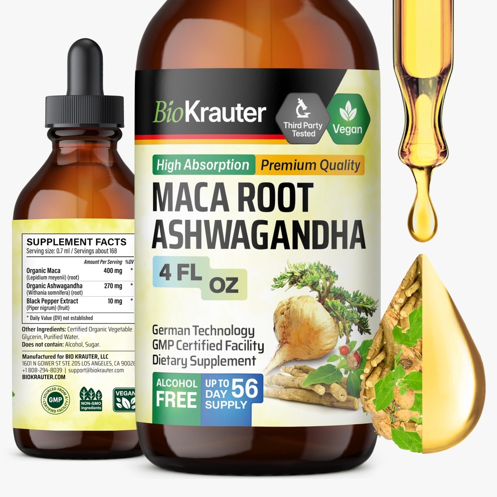 BIO KRAUTER Maca Root and Ashwagandha for Mood & Overall Support, 4 Fl.Oz
