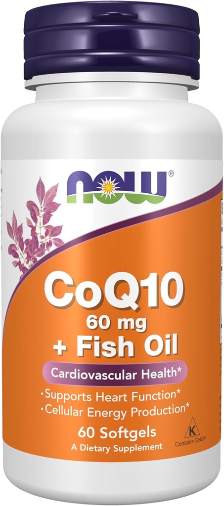 Sekarang Makanan Suplemen, CoQ10 60 mg dengan Omega 3 Minyak Ikan, Kesehatan Kardiovaskular *, 60 Softgels