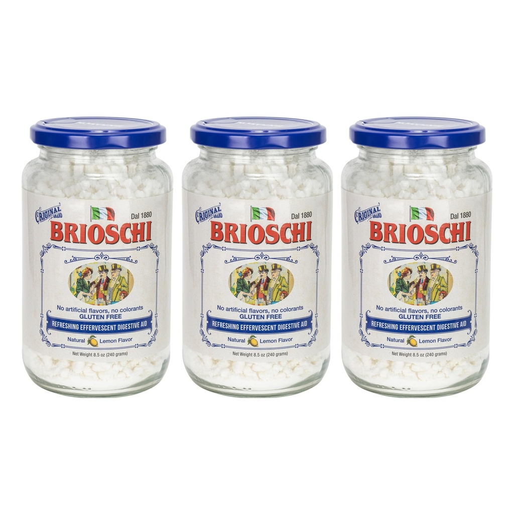 Brioschi [Pack 3 Italy Lemon Flaveling Effervescent] 124; Digetical Aghburn, Upset Stomach, Acid Indiusolve 124; Gluten Free, No Cololants, No Artification Flavors 124; 8.5 Oz Glass