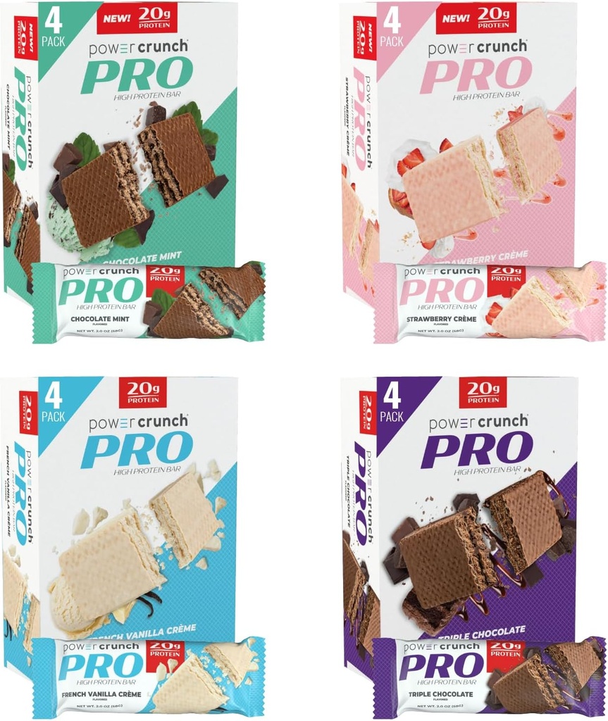 Power Crunch PRO Protein Wafer Bars, Variety Pack, dalam 4 Flavors 2.0 Ounce Bars (16 Count). Protein Tinggi