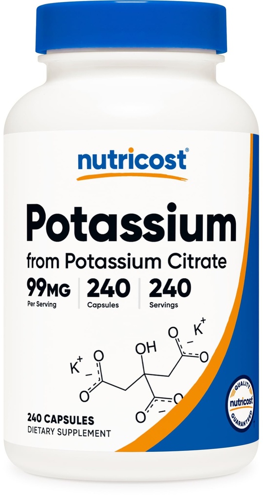 Nutricost Potasium Citrate 99mg, 240 Capsules - Gluten Free, Non- GMO