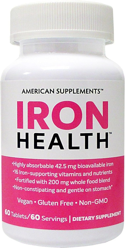 Iron Health 42,5 Mg None-Constipating Iron dengan 16 Iron- Pendukung Vitamin dan Nutrients Termasuk Talet Vitamin C 60