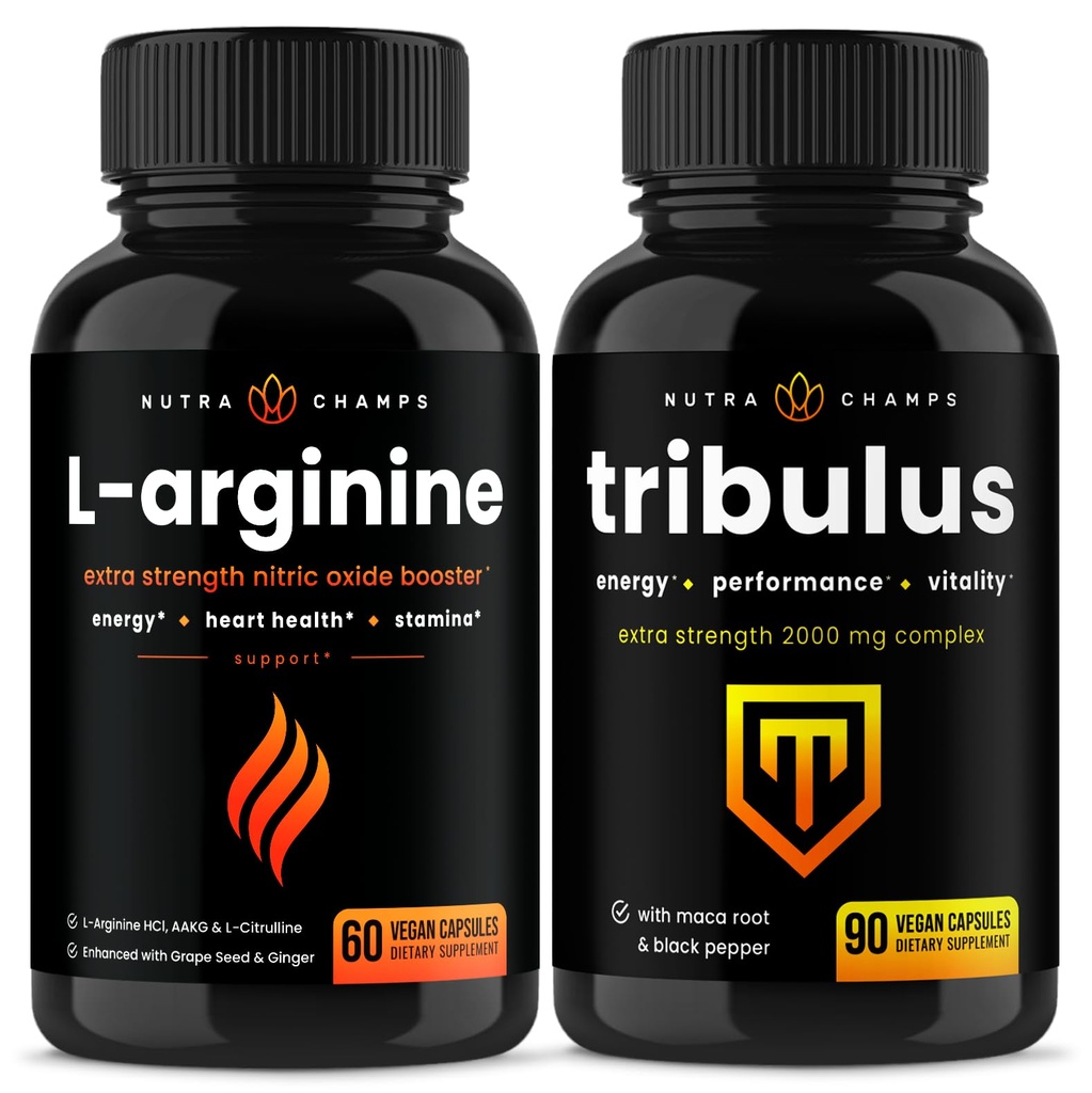 NutraChamps L- Arginine Capsules dan Tribulus Capsules 2 Pack Bundle