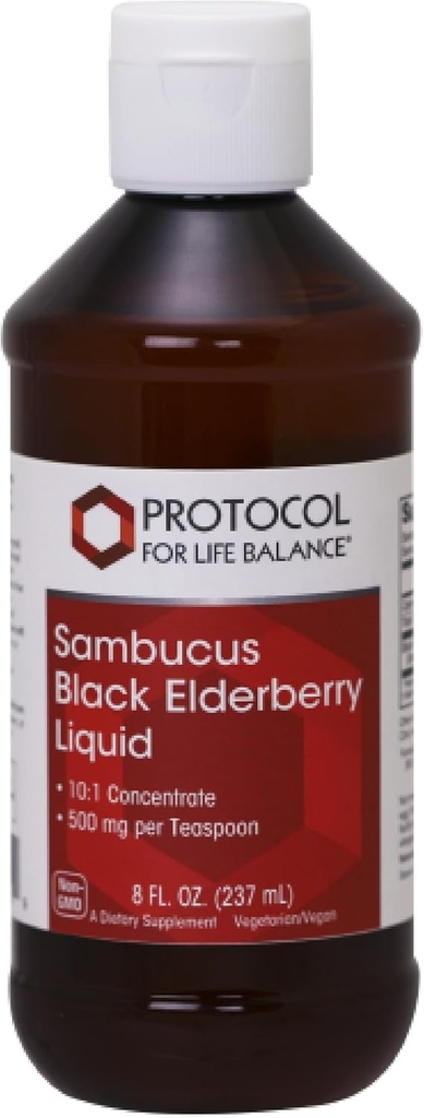 PROTOCOL UNTUK HIDUP BALANCE Sambucus Black Elderberry Liquid - 500 mg Black Elderberry - untuk Wellness Dukung - dengan Kompound Perkembangan Alami - Non-GMO, Kosher & Vegan - 8 fl oz