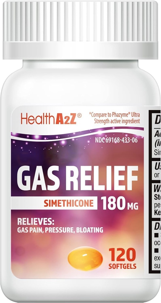 HealthoA2Z Gas Relief Simesikone 124; 180 MG 124; Relieves from Stomach Discomfort and Gas 14; Anti Flatlucence 12.4; Relieves Gas Fast (120 Count (Paket 1))