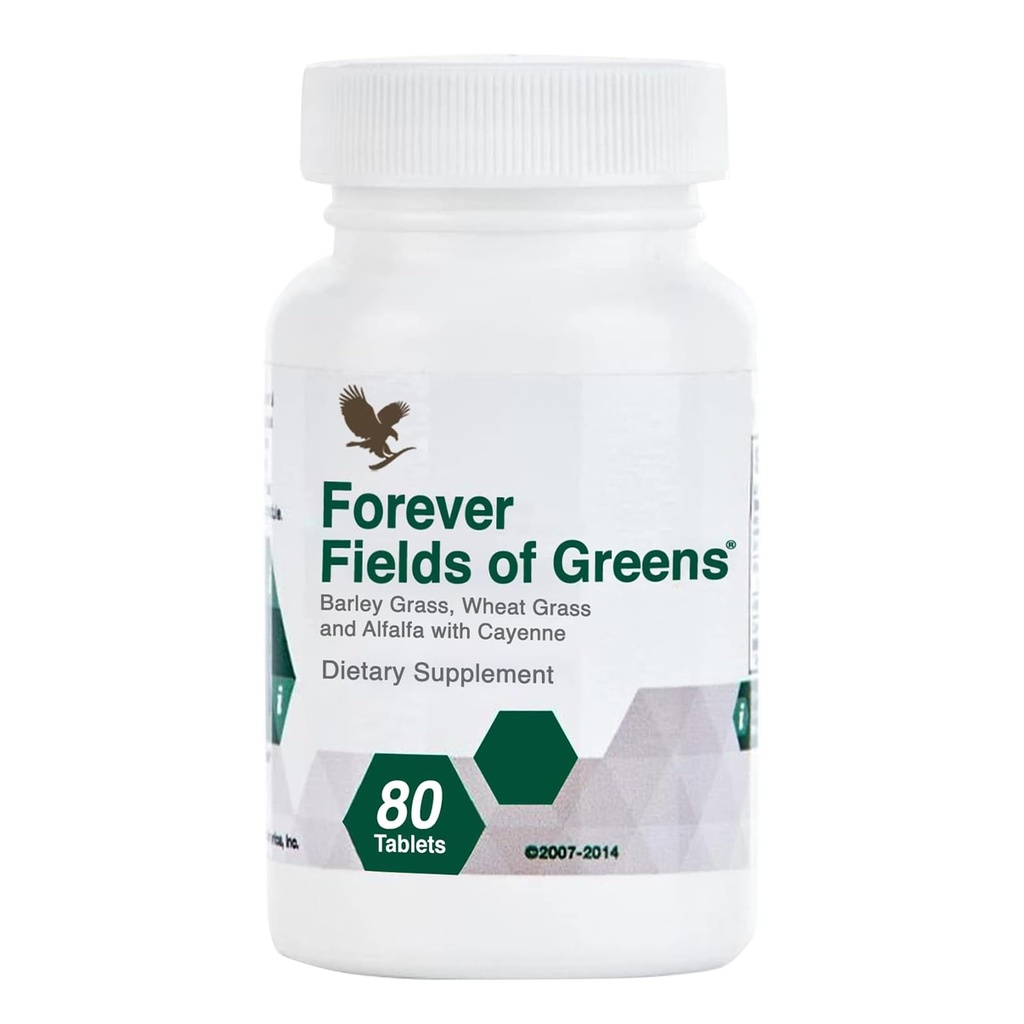 Forever Living - Fields of Greens, Green Superfood Suplement with Barley Grass, Wheat Grass, and Alfalfa to Cleansing and Alkalying, 80 Tablet