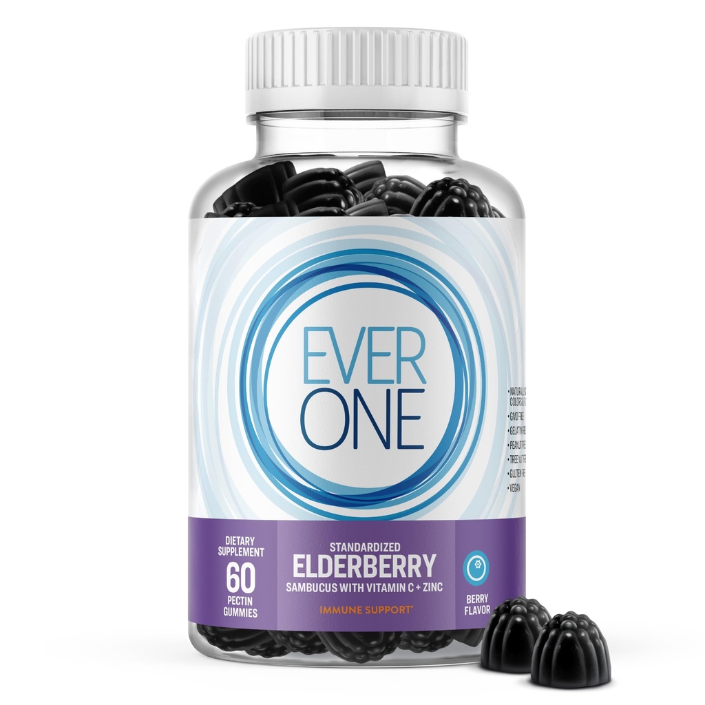 Sambucus Elderberry Gummies untuk orang dewasa dengan Vitamin C dan Zin- Suplemen Dukungan Imune - Vegan, Gelatin Free, Gluten Free, GMO Free - Delicious Berry Flavared, Black Elderberry Immune Gummy Vitamin