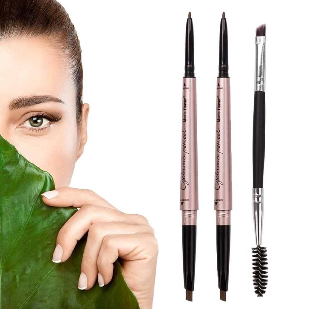 2 Pack Eyebrow Pencil, Waterproof Eyebrow Makeup with Dual Ends, Professional Brow Enhancing Kit with Eyebrow Brush (Dark Brown # 1)