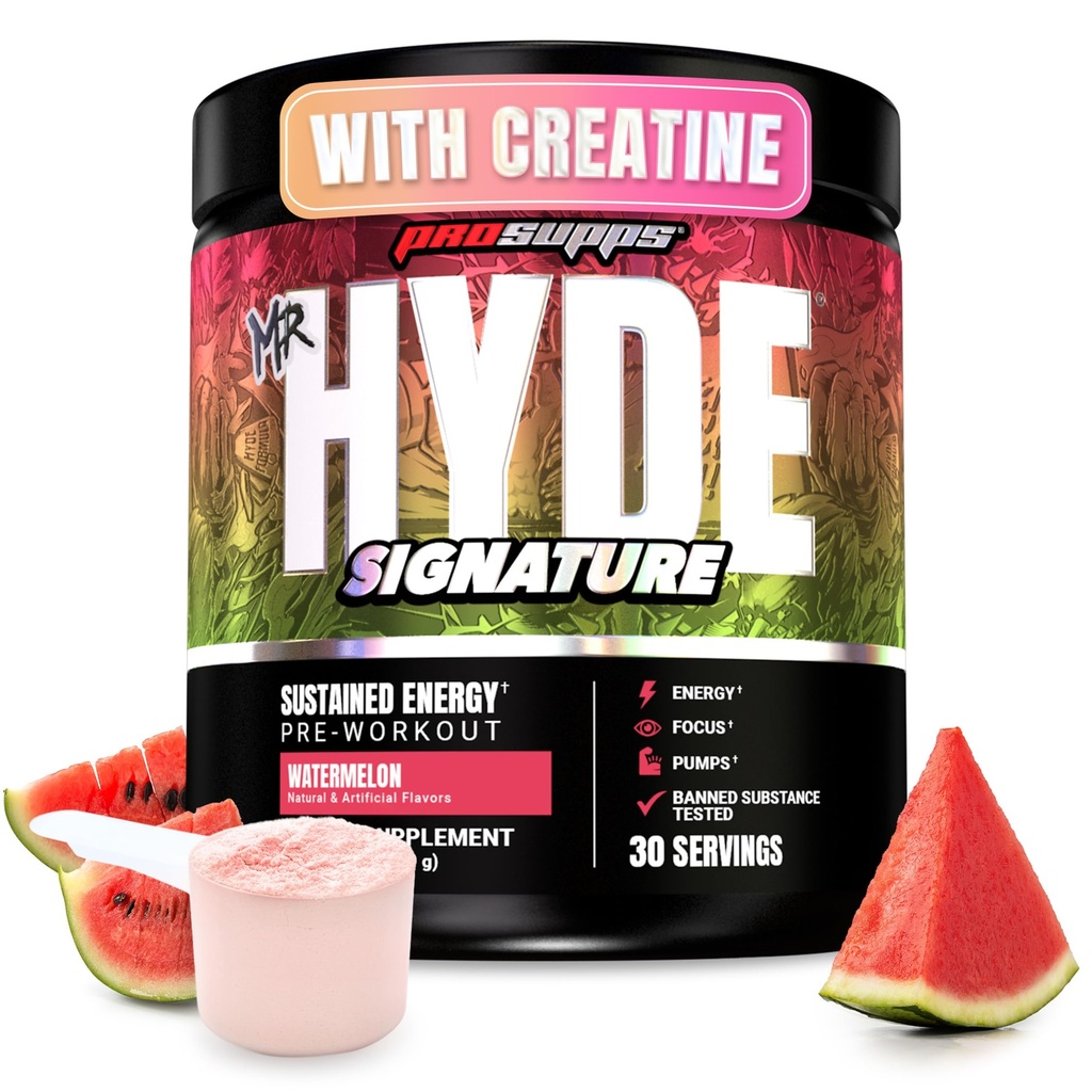 PROSUPPS Mr. Hyde Signature Pre Workout Powder with Creatine, Beta Alanine & Caffeine - Performance, Energy & durance - Clean Fitness & Gym Supplies for Men & Women (Watermelon, 30 Servings)