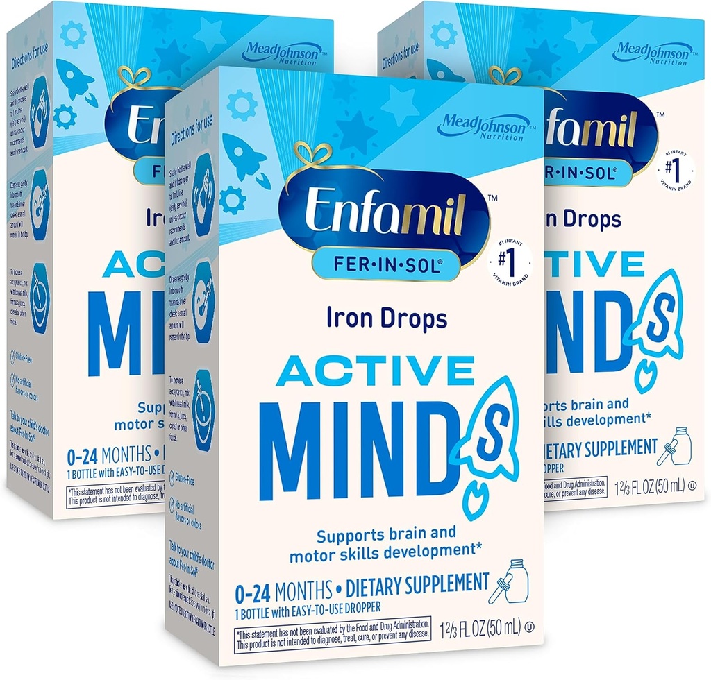 Enfamilil Fer-In- Sol Iron Supplement Drops for Infants & Toddlers, Supports Brain Development, 50 mL Dropper Bottle, Paket 3
