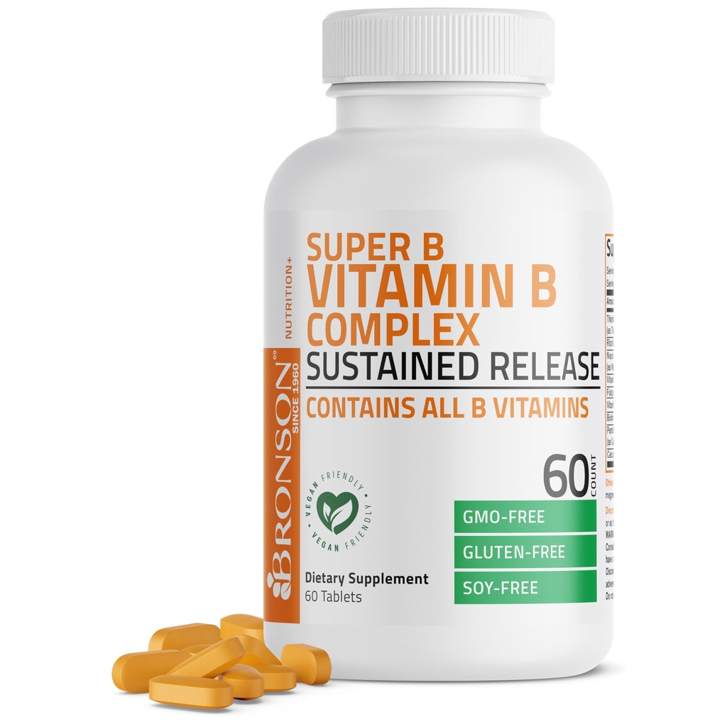Bronson Super B Vitamin B Kompleks Substained Slow Rilis (Vitamin B1, B2, B3, B6, B9 - Folic Acid, B12) Berisi Semua B Vitamin 60 tablet