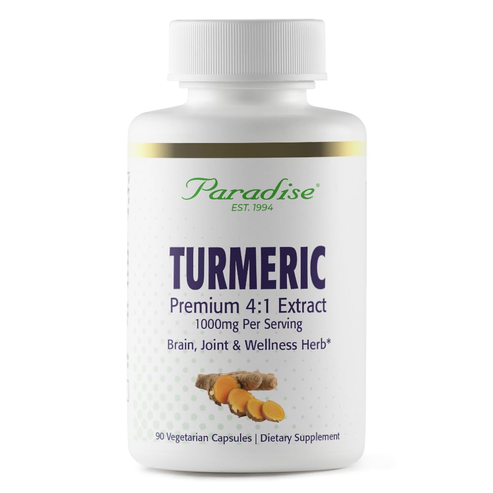 Paradise Organic Turmeric Rhizome 4: 1 Ekstrak, Ekstrak Seluruh Spektrum Aktif, Super Power, Ultra Pure, Vegan, Non-GMO, Gluten Bebas, 90 Vegetarian Capsules