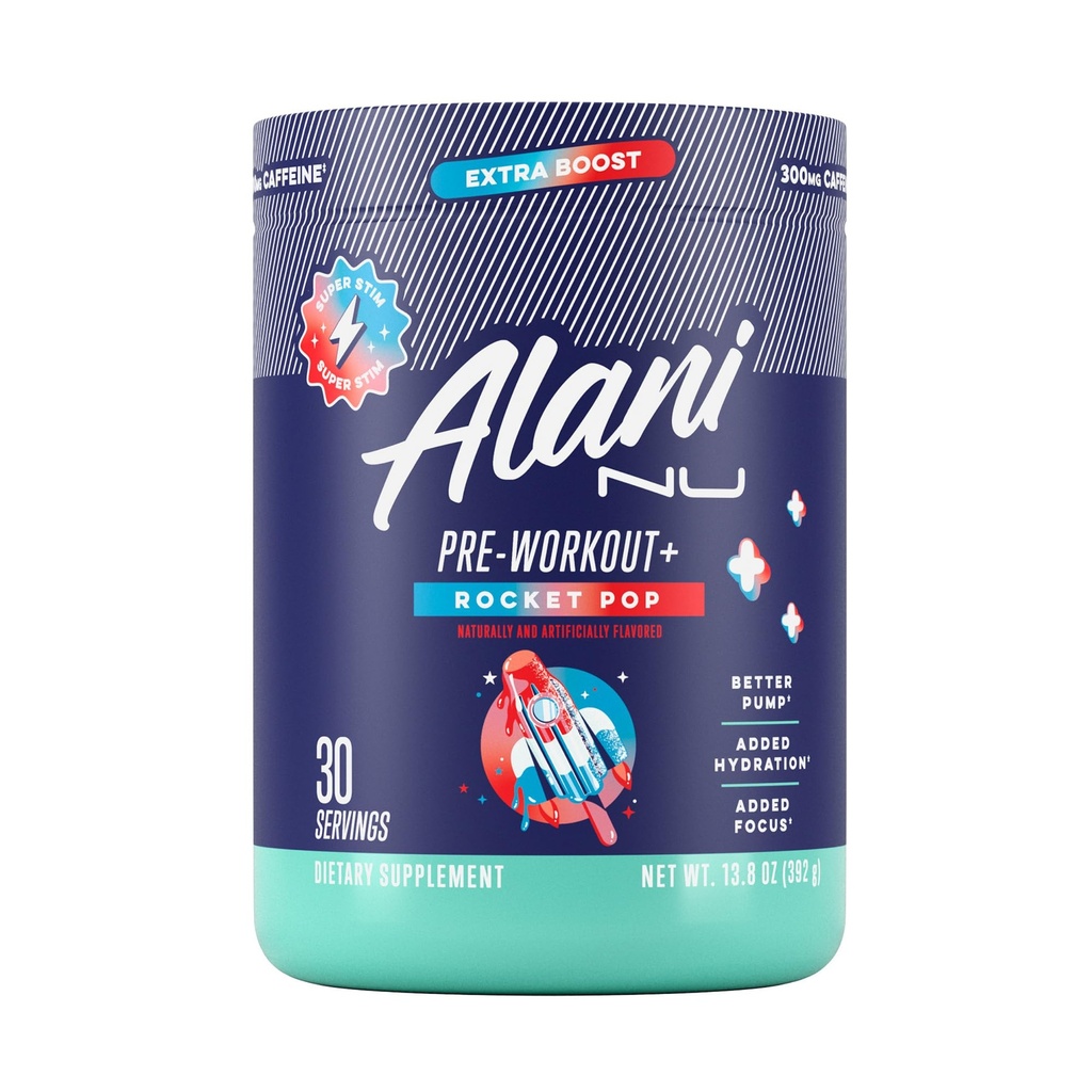Alani Nu Pra Workout + Powder Rocket POP, Extra Boost, Sugar Free, 300 mg Caffeine, L-Theanine, Beta- Alanine, Citrulline, 30 Servings