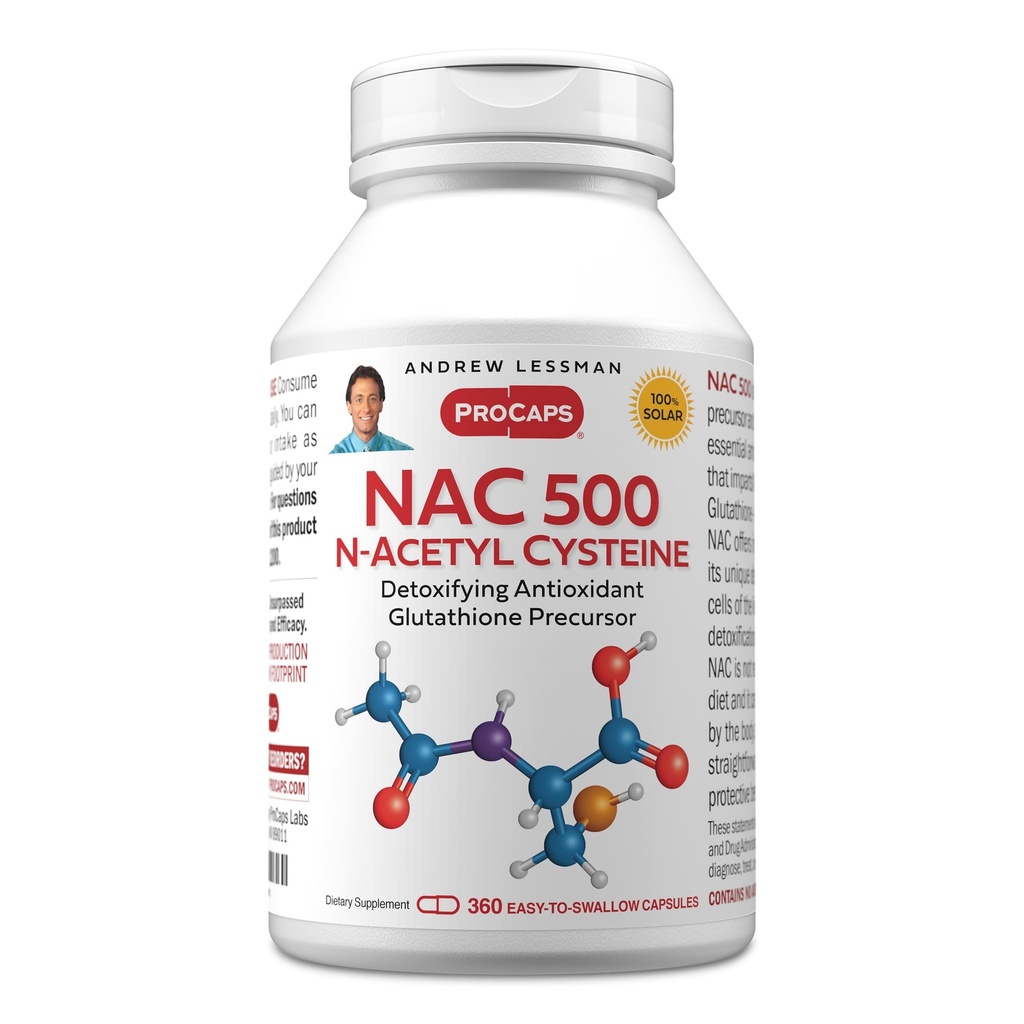 ANDREW LESSMAN NAC-500 N-Acetyl Cysteine 360 Capsules - Membantu Combat Daily Onslaught of Damaging Free Radikal, Protects Brain, Heart, Lungs, Liver, Kidneys. Detoksifikasi Antiokhant. Tidak Ada Alamat
