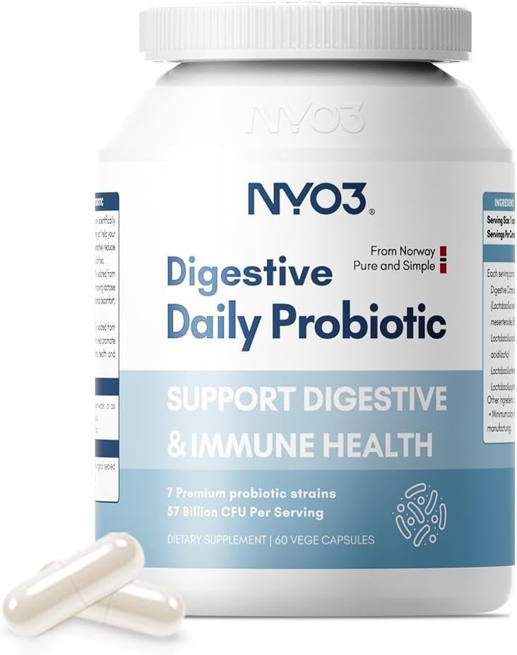 NYO3 Digetical Progrees 57 Bilion CFU 7 Strains, 60 Capsules, Bloat Relief, Supports Diffic & Ammune Health