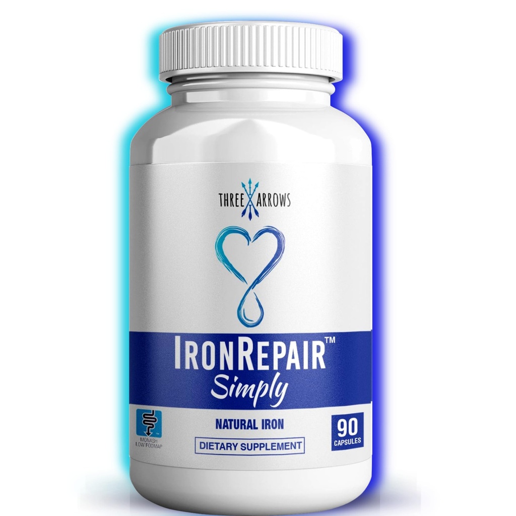 Iron Repair Just Natural Iron Supplement, Best Absorpsi & Gentle on Stomach, Monash Low FODMAP, Raise Hemophin Iron Pills for Women, Men, Teens, & Pregnancy 90 Bovine Gelatin Capsules