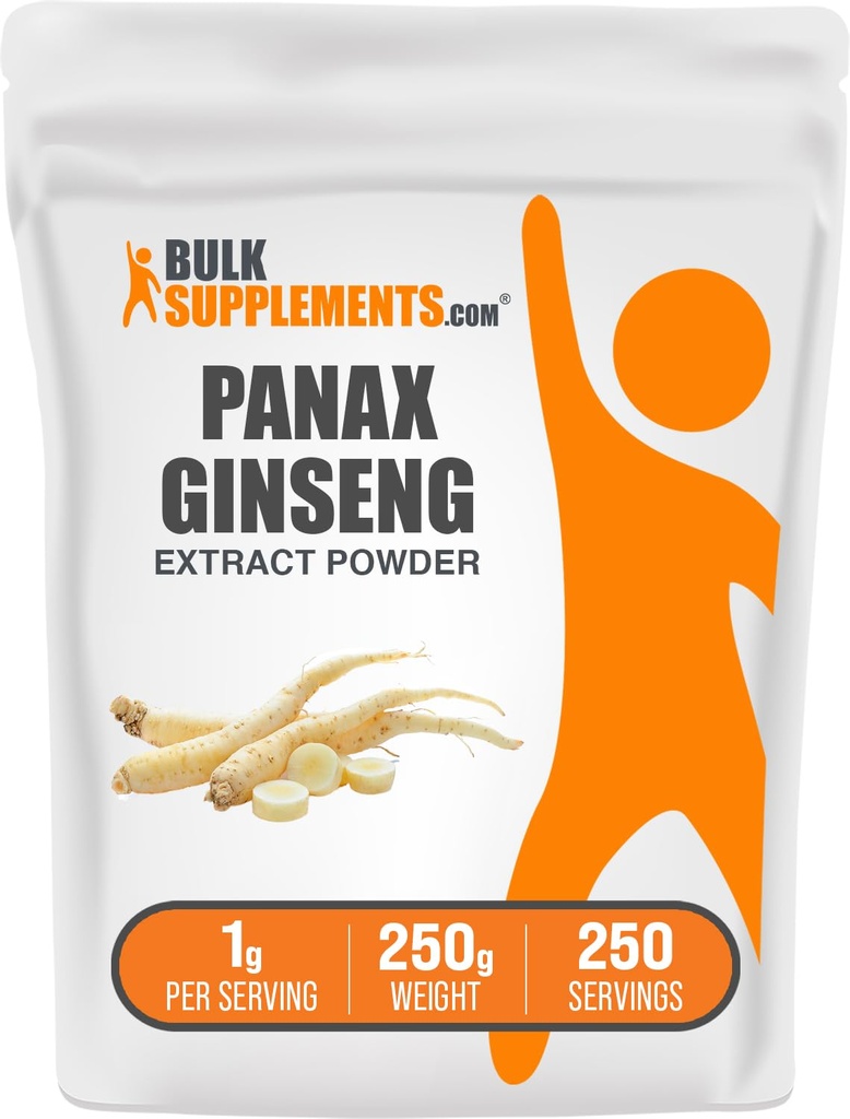 BulkSuplements.com Ginseng Root Extract Powder - Panax Ginseng Suplemen, Herbal Suplemen - Vegan & Gluten Bebas, 1g per Serving, 250g (8.8 oz) (Paket 1)