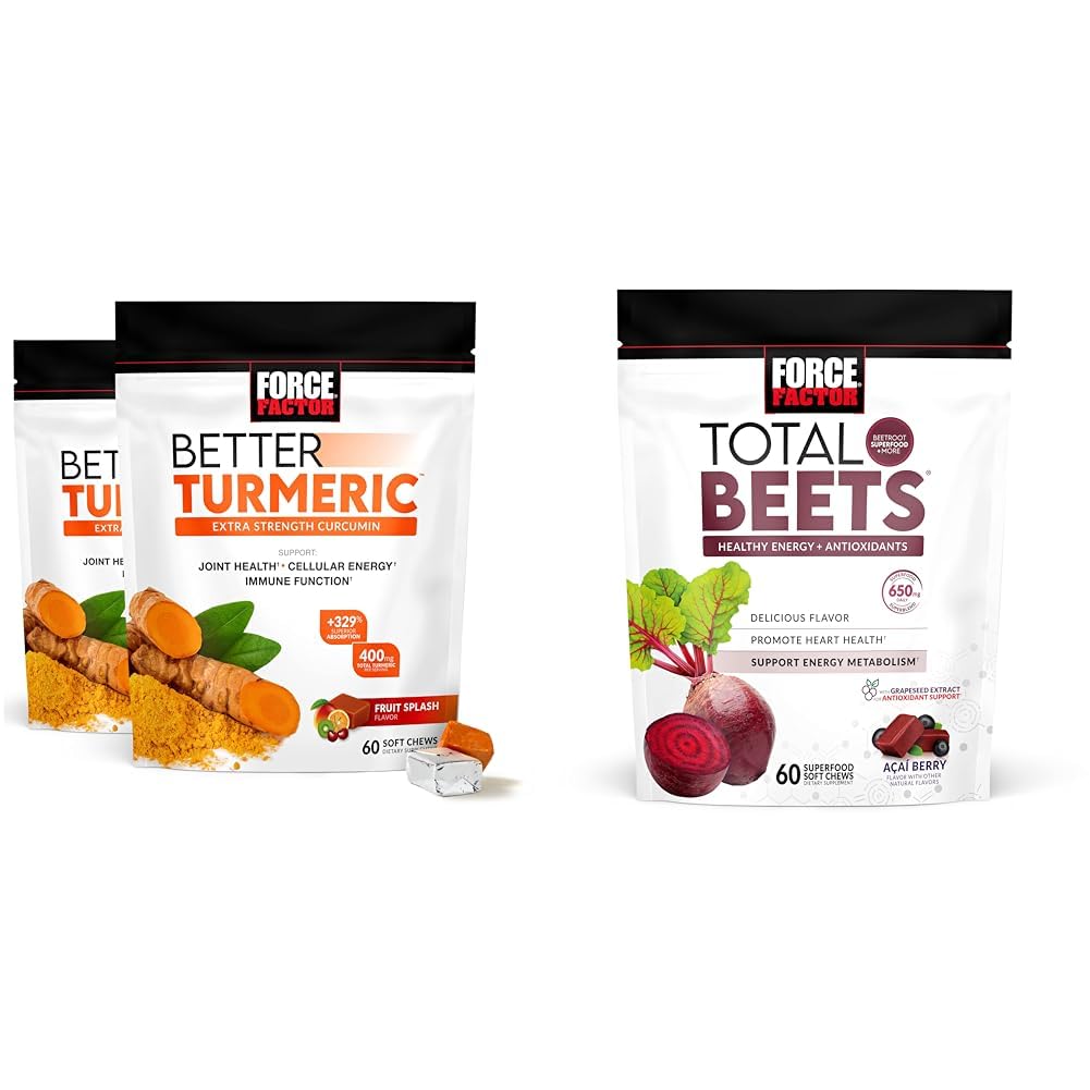 Force Factor Better Turmeric 120 Soft Chews & Total Beats 60 Soft Chews Bundle untuk Kesehatan Gabungan dan Jantung