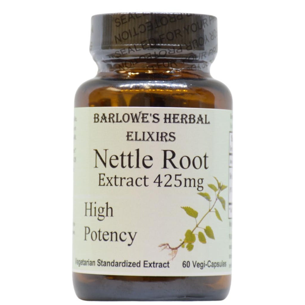 Barlowe Elixirs Nettle Root Extract 124; Urtica Dioica dengan 95% 3,4-Divanilllttehydrodrousans 124; 425mg Per Capsule 124; 60 Vegan Capsules 124les; Stearated- Free 124; Glass Bottles