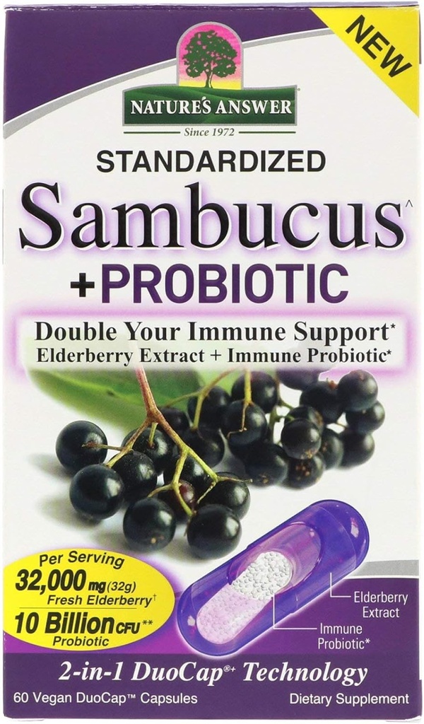 Nature 's Respon Sambucus + Probiotic Cap Probiotic 124- 1 Glute Your Ammuniune Support 14; 32.000mg Standardisasi Segar Elderberry Duo Cap dengan 10 Milyar Probiotic CFU 124; Gluten- Free, Nun-GMO 124g