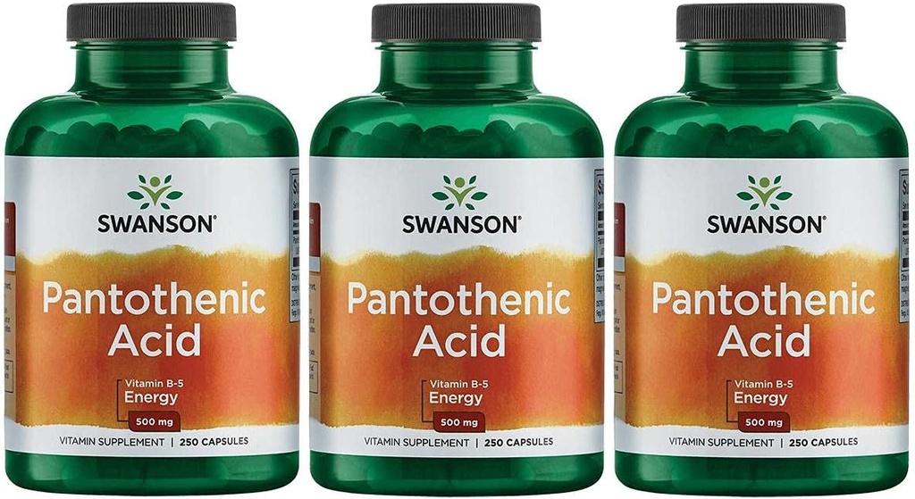 Swanson Panthenic Acid (Vitamin B-5) Energy Metabolism Fungsi Dukungan 500 mg 250 Capsules (3 Pack)