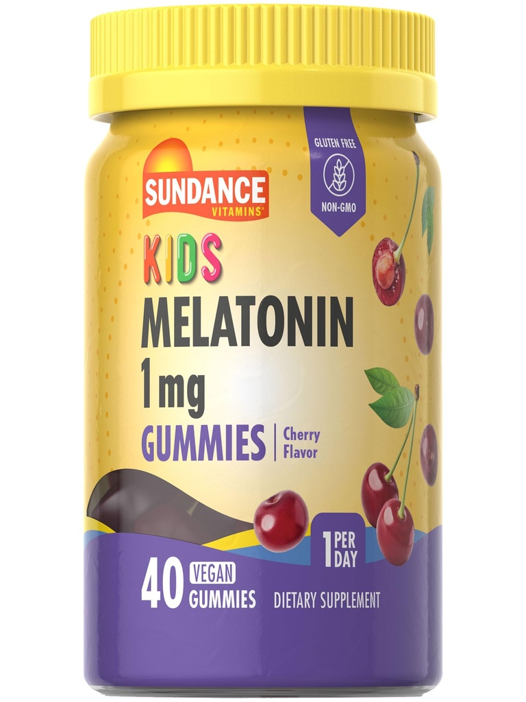 Sundance Kid 's Melonatonin Gummies 1mg 124; 40 Count 124; Cherry Flavor 124; Vegan, Non-GMO, dan Gluten Free Supplemen