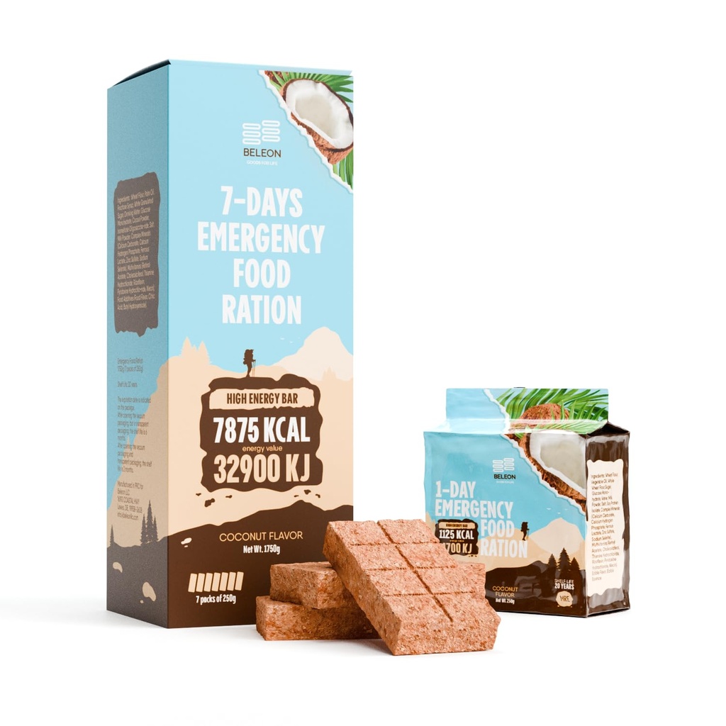 Pangan Pangan Darurat MRE - 7 hari Coconut Biscuit Bars Meals Militer 2024 Survival Kit - 20 Tahun Shelf Life Camping Supplies